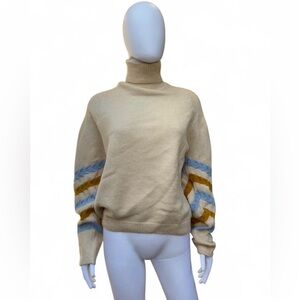 Chicwish Chevron Sleeve Turtleneck Sweater | Size: Medium | Neutral Cozy Knit